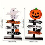 HASTHIP® 2Pcs Wooden Halloween Centerpiece Signs, Halloween Wooden Table Signs, Pumpkin and Ghost Table Decorations, Centerpiece Decorations for Indoor Outdoor Party