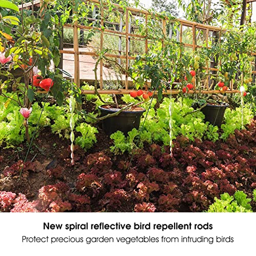 HASTHIP® 10-Pack Reflective Bird Deterrent Rods 30CM Spiral Scare Devices for Effective Balcony Garden Protection Pigeon Spikes Easy-To-Hang Repellent System Silver 3 PCS