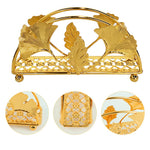HASTHIP Napkin Holder for Dining Table with Elevated Base Design 13x3x6.5cm | Golden Ginkgo Leaf Metal Ornament
