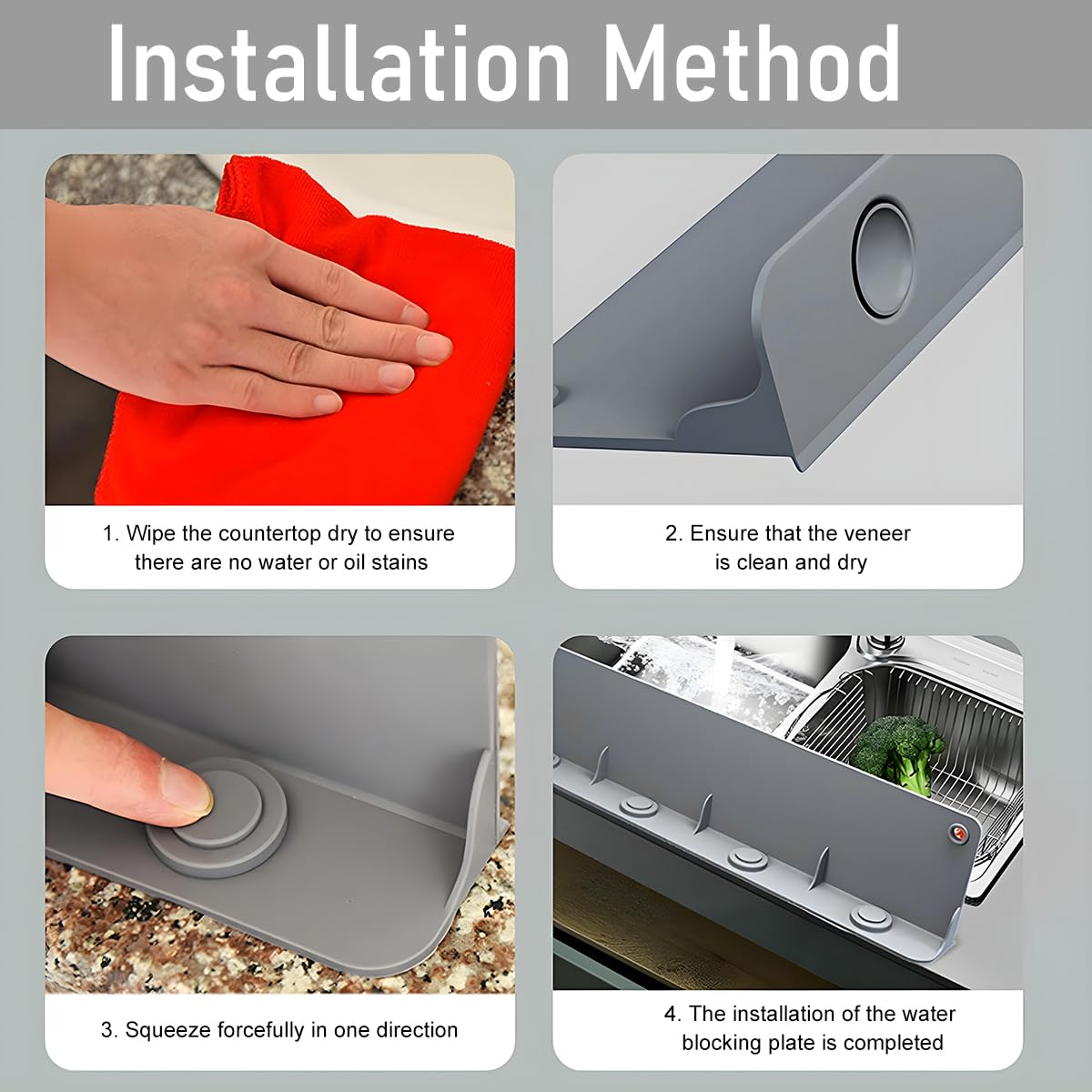 HASTHIP Silicone Anti Splash Guard for Kitchen Sink and Bathroom featuring 4 Suction Cups | 17.17×3.94 in Countertop Water Shield