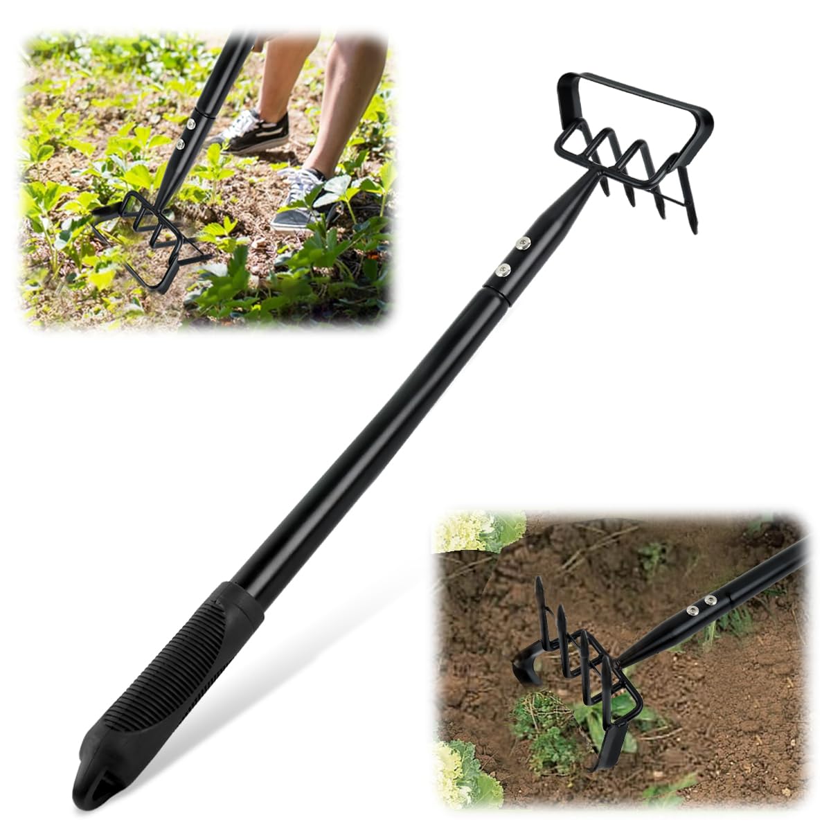 HASTHIP® Gardening Weeder and Hoe Tool 19.6 inches Long Handle Weeder Tool 4-Claw Manual Weeder Manganese Steel Multipurpose Weeder Gardening Weeder Hoe Tool