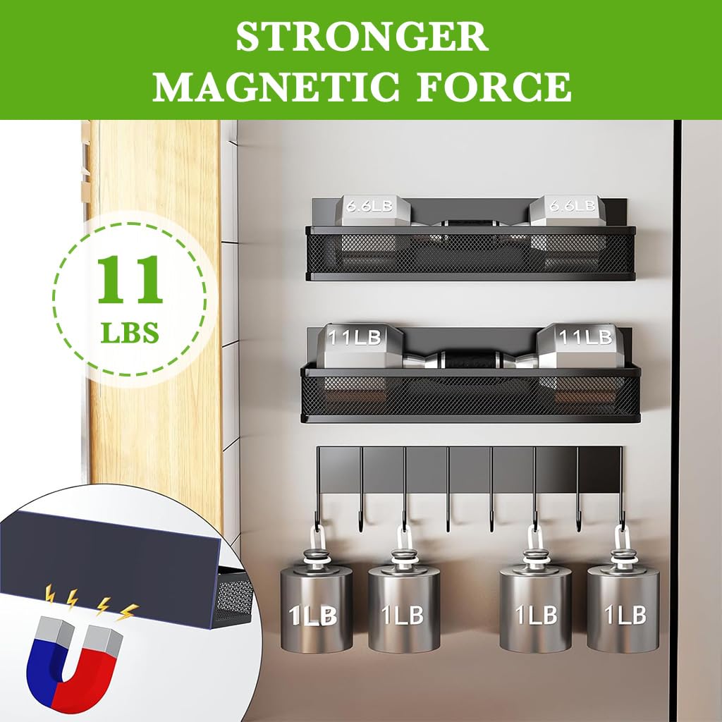 HASTHIP Magnetic Kitchen Organiser for Fridge with 10 in 1 Hook Rack and 3 Metal Baskets