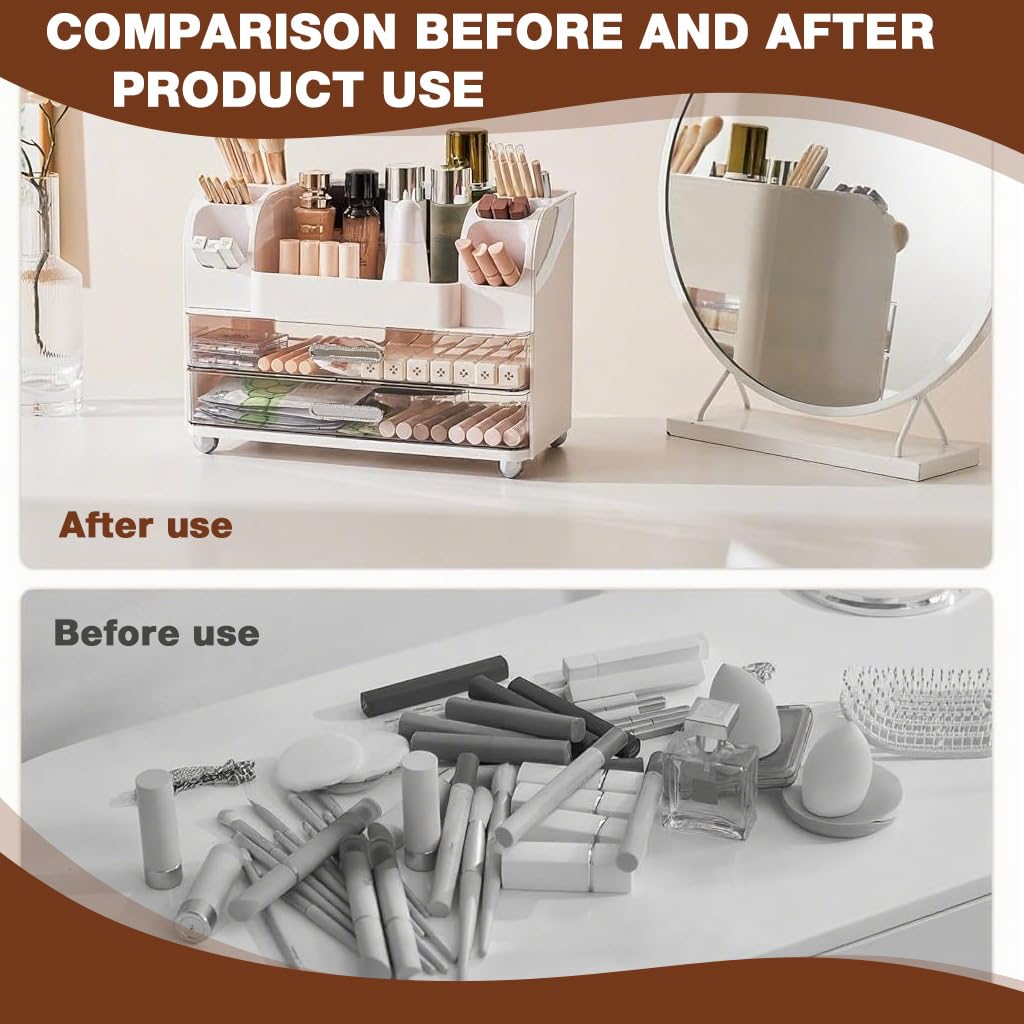 HASTHIP Makeup Organizer for Desk and Vanity with Dual Drawers and 35x21x26 cm ABS Design