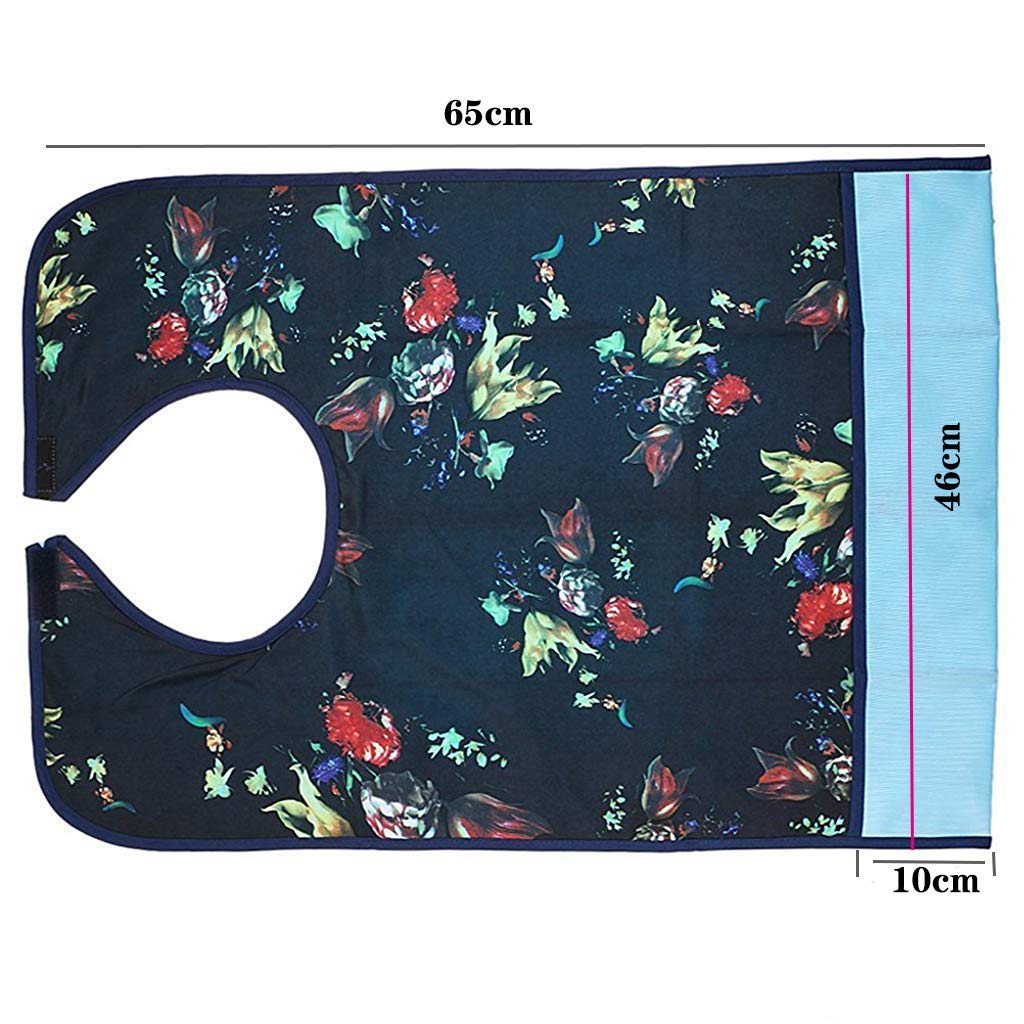 Adult Bibs Clothing Protectors Waterproof Pocket Bib Apron Washable with Crumb Catcher(Floral)