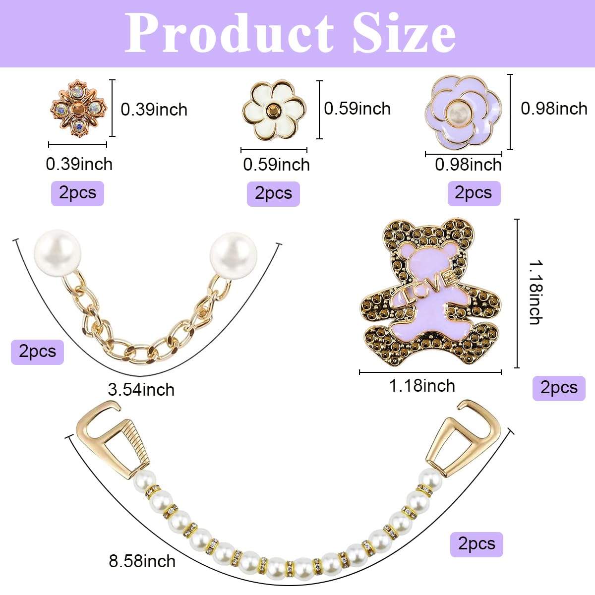 HASTHIP® 12Pcs Bling Shoe Charms for Women, Girly Jewelry Decoration Charms for Clog Sandals, Pearl Chains Fashion DIY Shoe Accessories Flower Shoe Charms for Women, Party Favors Birthday Gifts