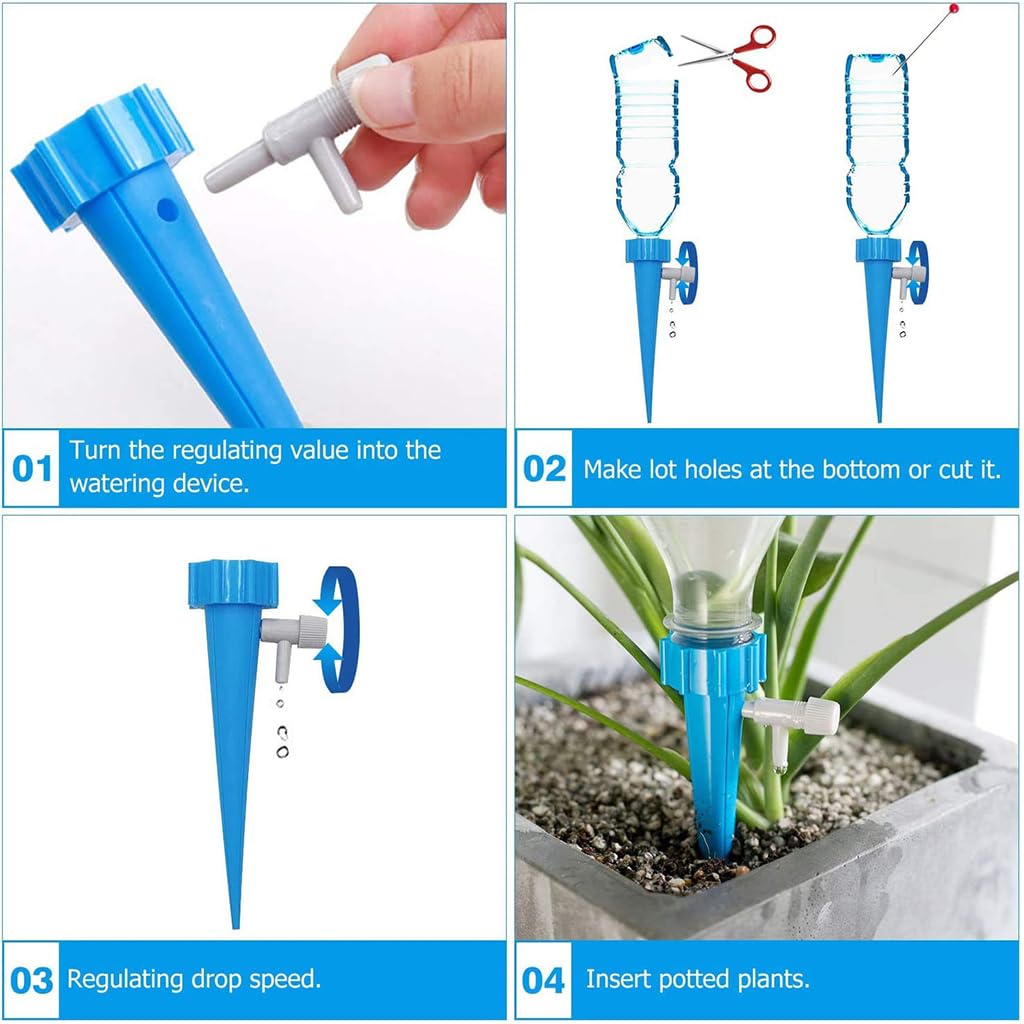 HASTHIP Plant Watering Spikes for Flower Pots with Adjustable Flow Valve and 6Pcs PP Drippers | DIY Self Watering System for Indoor Outdoor Planters