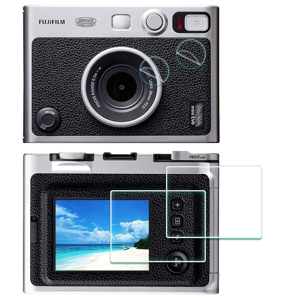 HASTHIP® Protector de Pantalla y Lente para Fujifilm Instax Mini EVO, Vidrio Templado 9H Antiarañazos, Ultra Delgado HD, Anti-reflejos, Instalación sin Burbujas, 4 Pack