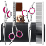 HASTHIP® Tijeras de Aseo Profesional para Perros y Gatos de Acero Inoxidable - Juego 4 en 1 con Tijeras Rectas,Curvas,Entresacar y Peine para Pelaje Largo Corto Corte Preciso Seguro