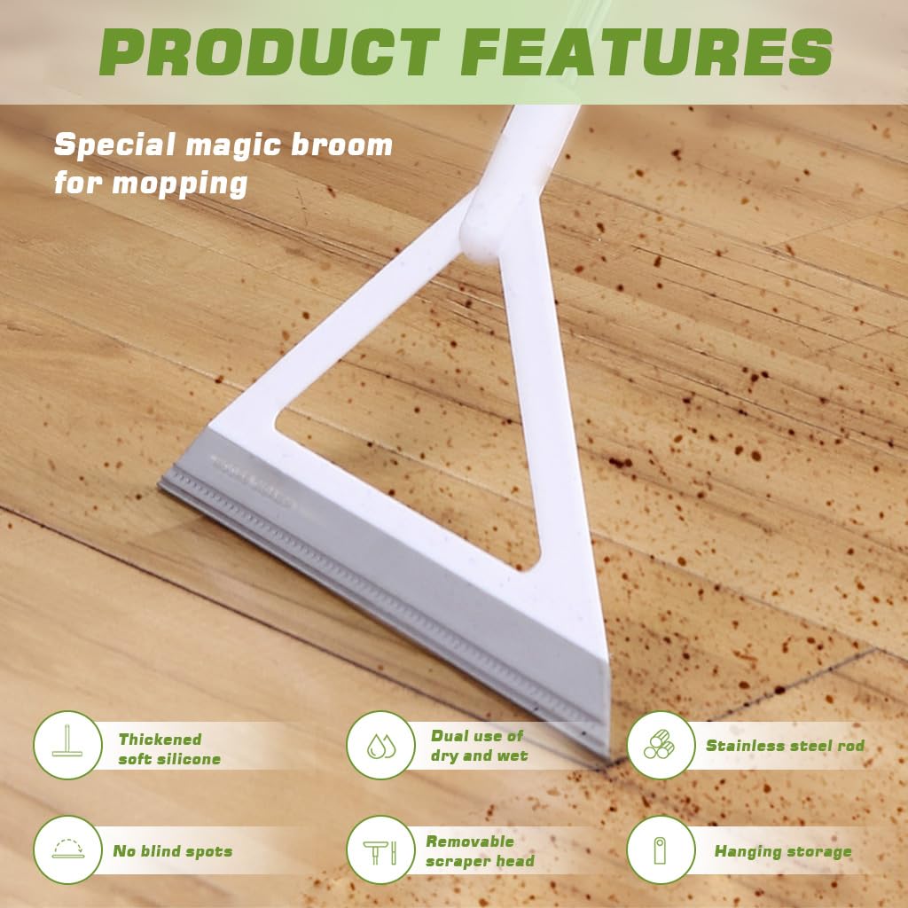 HASTHIP Magic Broom Sweeper for Multi Surface Cleaning with 39 in Handle and Triangle Head | White Silicone Floor Wiper