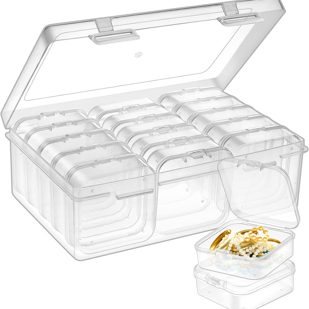 HASTHIP Jewelry Organizer Box Set for Earrings and Rings 15 Pcs with Clear Plastic Cases | Ideal for Beads and DIY Craft Storage