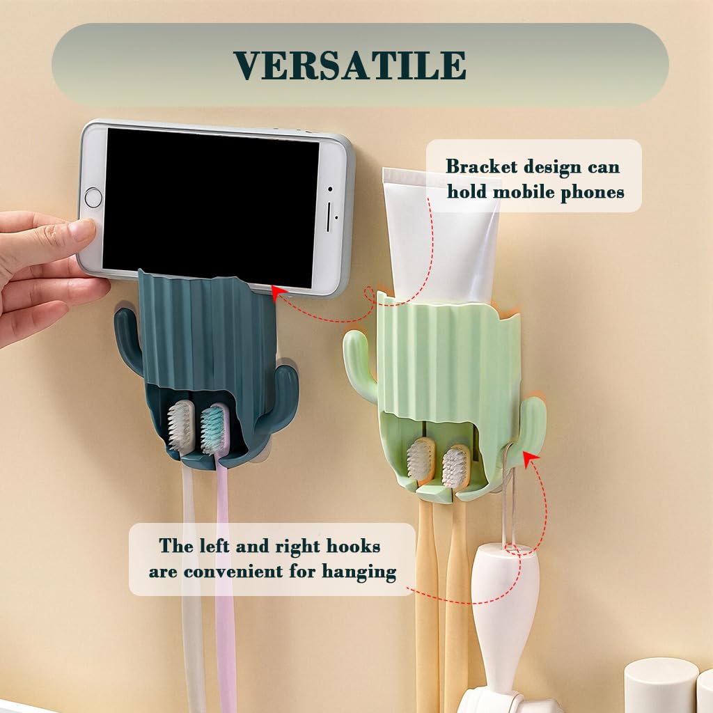 HASTHIP Toothbrush Holder for Bathroom Wall with Dual Slots and Self-Adhesive Mount | Green and Blue 2Pcs Set