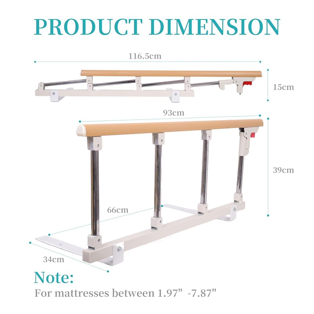 HASTHIP® Folding Bedside Handrail, Support Handrail Easy Access & Fall Prevention Stainless Steel Bed Guard for Baby, Elderly and Patient Safety, 68x40cm