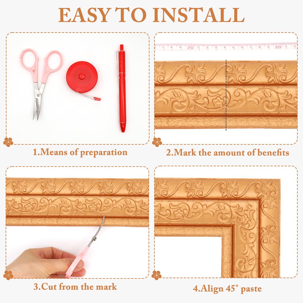 HASTHIP Peel Stick 3D Foam Molding Trim for Home Walls featuring Embossed Floral Design 2.3 m x 7.8 cm Brown 3 pcs