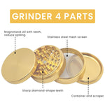 HASTHIP® Herb Storage Grinder Zinc Alloy Spice Mill, Crusher for Weed and Herb Grinder Spice Mill, 4-Layer Design, Aesthetic Kitchen Tool for Herbs & Spices (Gold)