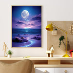 HASTHIP® DIY 5D Diamond Painting Art Kit Dreamy Beach Purple Moonlit Night Diamond Painting Beginner DIY 5D Diamond Painting for Home Decor, No Frame Wall Decor 5D Diamond Painting, 12 x 16 Inch