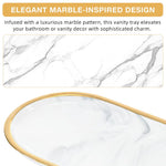 HASTHIP Vanity Tray for Bathroom Countertops with Raised Edges featuring 31.8x14.8cm Ceramic Marble Pattern | Elegant Organizer for Jewelry and Makeup