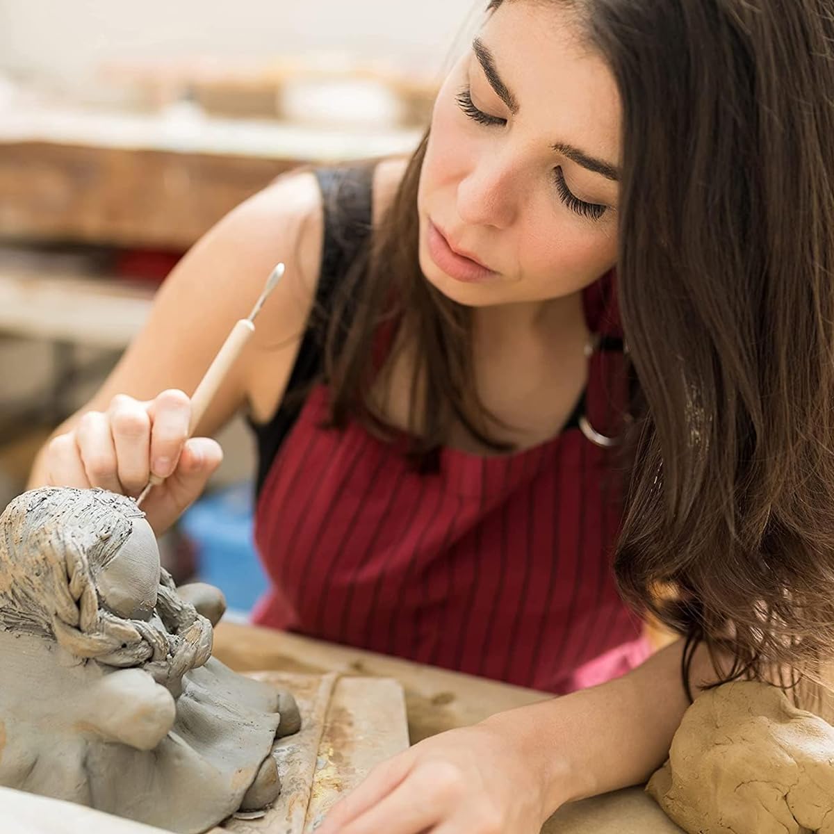 HASTHIP Clay Sculpting Toolkit for Polymer Clay and Ceramics with 25 Tools featuring Wooden Handles and Metal Tips | Storage Bag for Artists and Kids