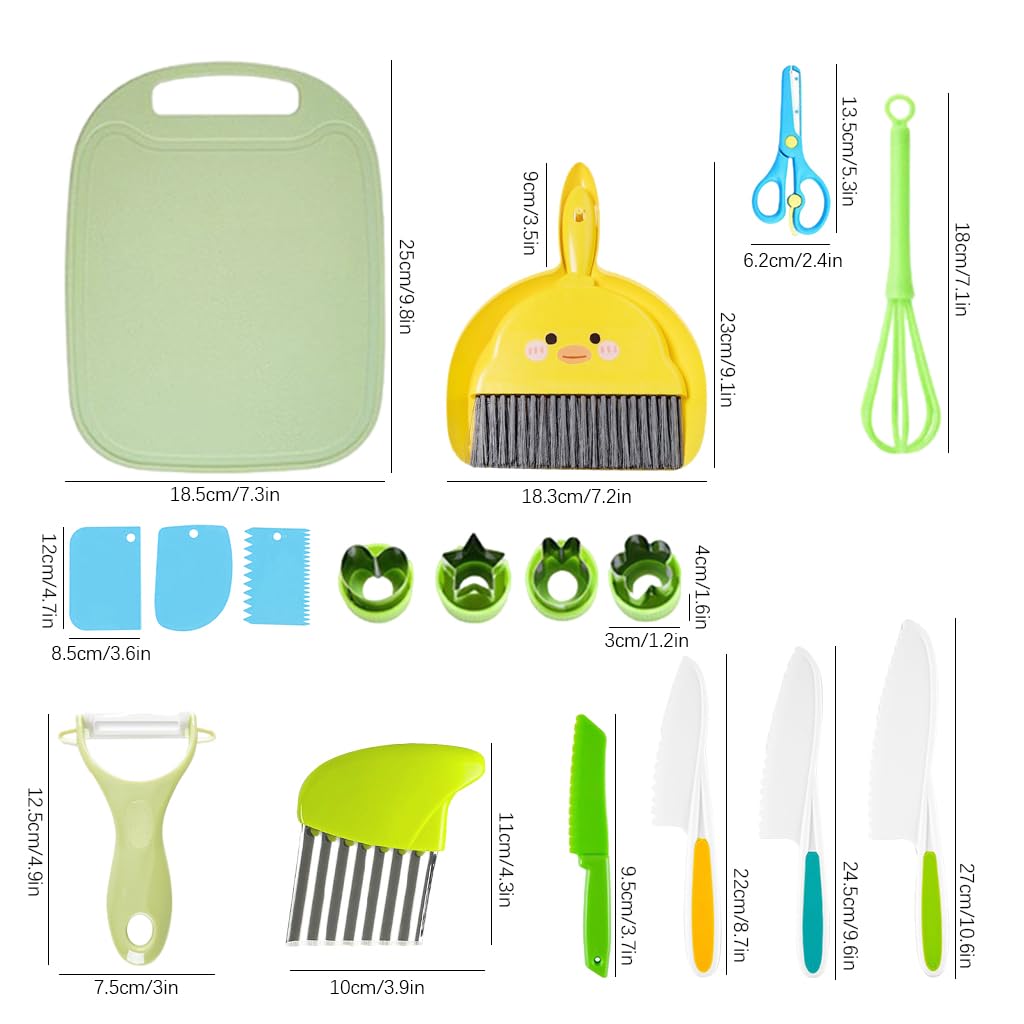 HASTHIP® 20Pcs Kitchen Tools for Kids Culinary Tools with Plastic Fruit Cutters, Cutting Board, Cookie Cutter Molds, Fruit Peeler, Child-friendly Culinary Tools Fine Motor Skill Educational Tool