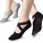 Proberos 2 Pairs Cotton Yoga Socks Sport Fitness Half Toe Ankle Grip Gym No-Slip Socks for Pilates, Barre, Ballet, Barefoot Workout (Black/Gray)
