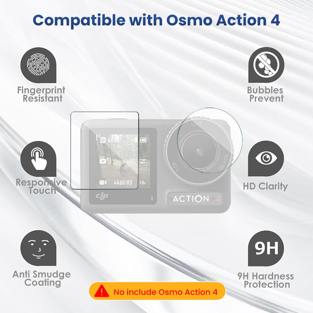 HASTHIP® Screen Protectors Lens Protector for DJI OSMO ACTION 4, Anti-glare HD Tempered Glass Screen Protectors with Removable Lens Cover, 9H Tempered Glass Screen Protectors for OSMO ACTION 4