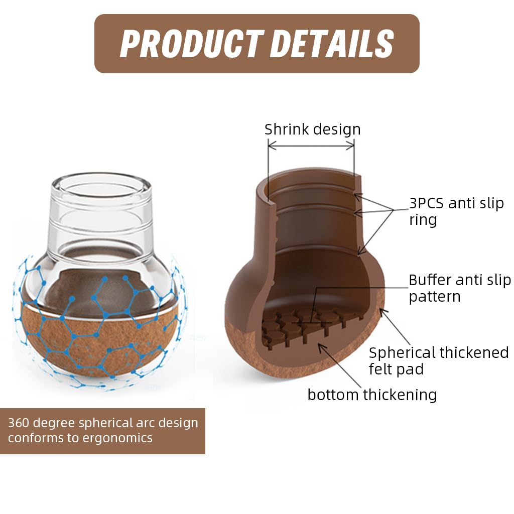 HASTHIP Chair Leg Floor Protector 4pcs for Hardwood Floors with Anti Slip Felt Pads | Transparent Brown Silicone Caps