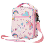 Lunch Box for Kids Girls Insulated Lunch Bag, Pocket Pink Unicorn Print Thermal Lunch Tote Bag with Shoulder Strap for School Thermal Meal Small Lunch Tote Toddler Rainbow Lunchbox
