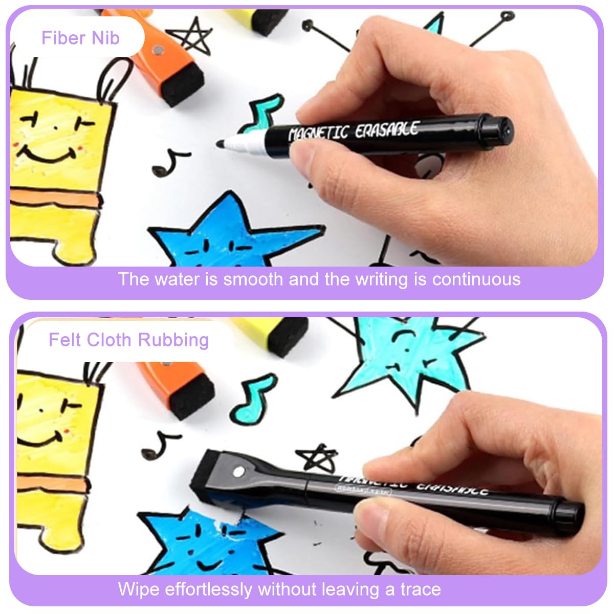 HASTHIP® Dry Erase Markers Fine Tip - Fine Point Dry Erase Markers with Eraser, Dry Erase Markers, White Board Markers, Colorful Dry Erase Markers Low Odor for Office School, 12 Count