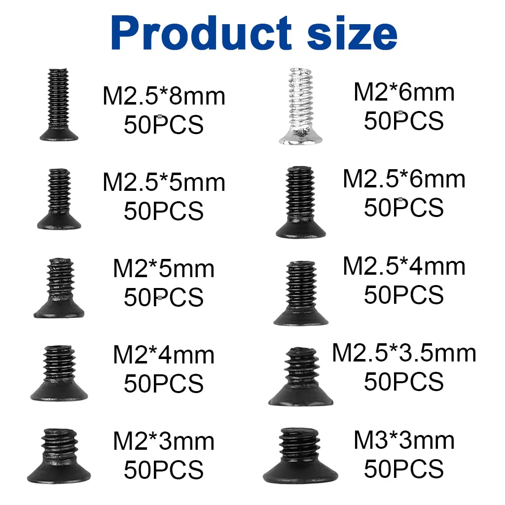 HASTHIP® 500Pcs Phillips Head Screws M2/M2.5/M3 Phillips Head Screws Kit Laptop Repairing Screws Accessories, Phillips Screw Kit with Box & Screwdriver
