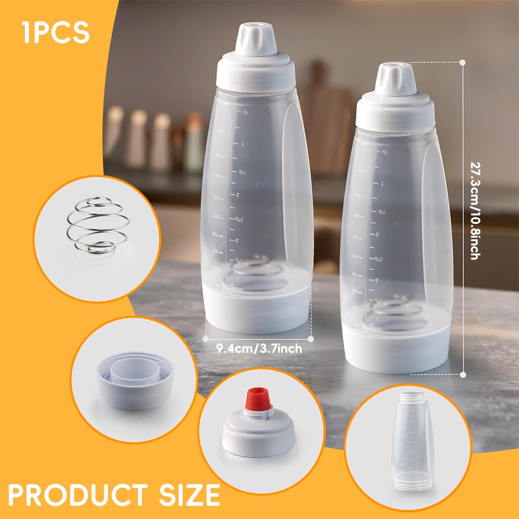 HASTHIP Pancake Batter Dispenser for Cupcakes and Muffins with Stainless Steel Blender Ball | Food Grade Reusable Mixer Bottle Featuring Integrated Scraper