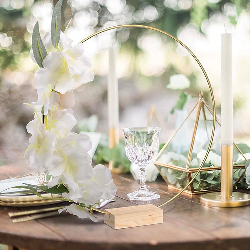 HASTHIP Floral Hoops for Wedding and Party Centerpieces featuring 12 in Metal Rings with Wooden Holders | Set of 6 Gold Table Decor