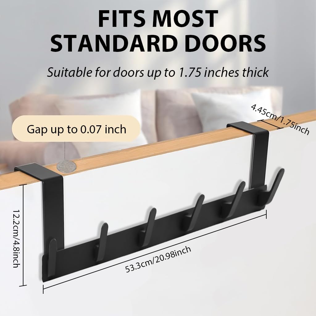 HASTHIP Over the Door Hooks for Clothes and Towels featuring 6 Hook Rack in Black Aluminum
