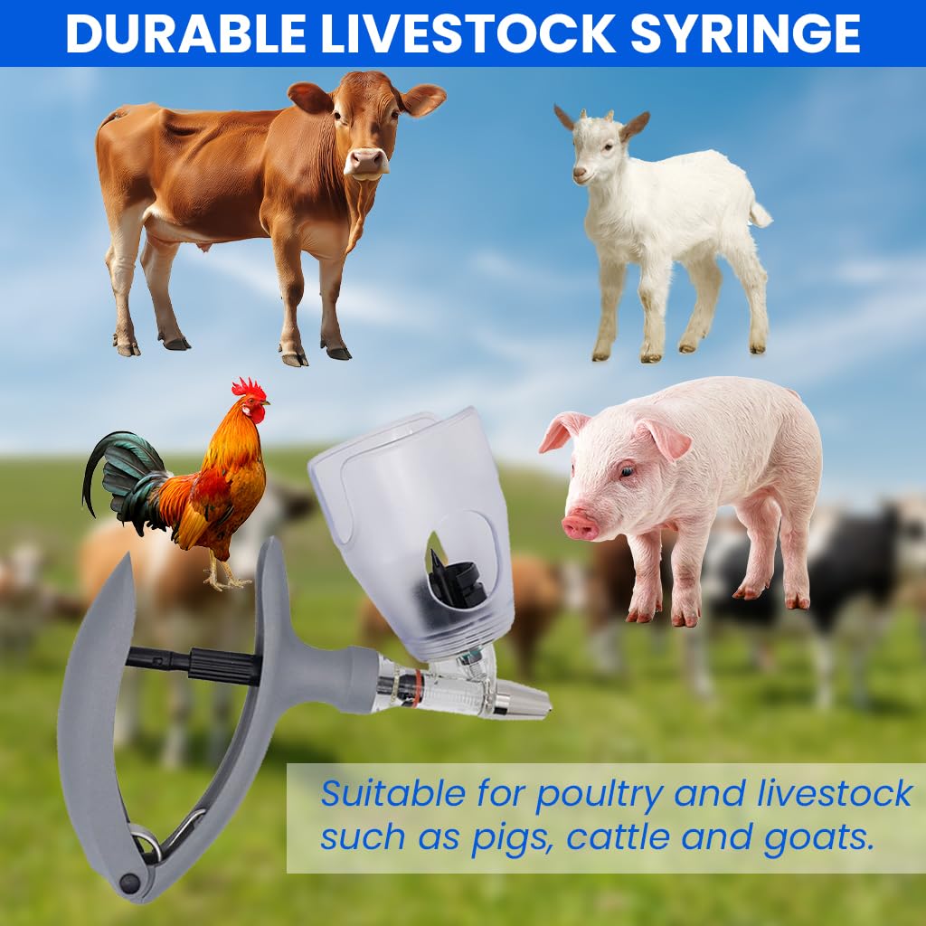 HASTHIP Livestock Syringe for Vaccines with 5ml Adjustable Dose featuring Automatic Repeating Mechanism | Ideal for Cattle Sheep and Pig Injections