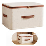 HASTHIP Storage Bins for Clothes with Dual Zipper and Reinforced Handles | 56L Foldable Cotton Linen Boxes