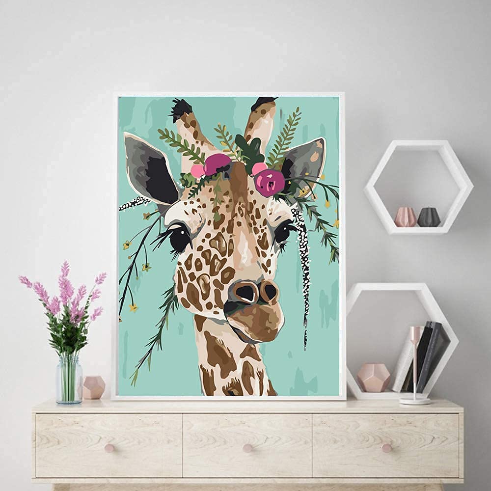 HASTHIP Paint by Numbers Kit for Home Wall Décor with 16x20 in Canvas | Colorful Giraffe Design for Adults and Kids
