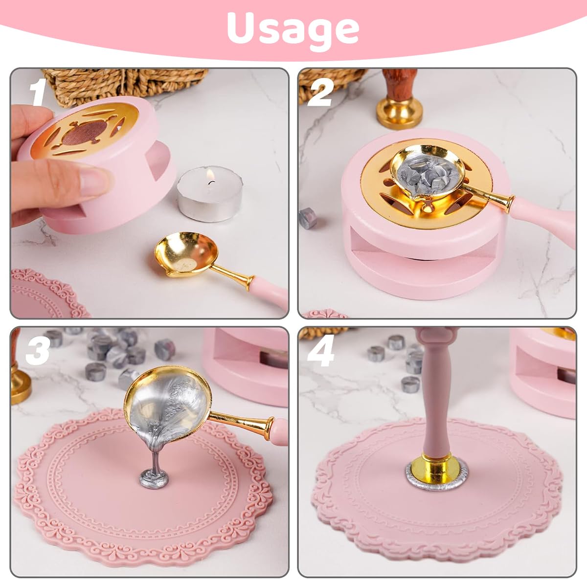 HASTHIP Wax Seal Stamp Set for DIY Invitations with 15 Multicolor Beads and 6 Stamps | Pink Cat Claw Handle
