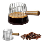HASTHIP® Ribbed Glass Espresso Measuring Cup with Wooden Handle 6oz/180ml Heat Resistant Glass Pitcher, V-shape Pour Spout Milk & Syrup Measure Cup with Oz/ml Markings for Coffee, Cocktails & Baking