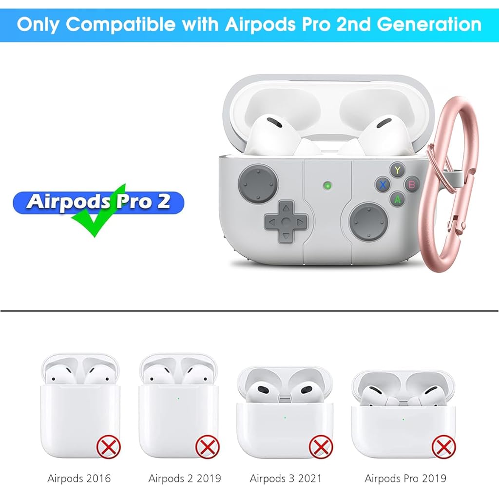 HASTHIP® R-fun AirPods Pro 2 Case Cover, Game Console Design, Compatible with AirPods Pro 2nd/1st Gen (2023/2022/2019), Soft Silicone Protective Skin with Keychain, Shockproof, Front LED Visible, Me