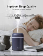 HASTHIP Mini Humidifier for Bedroom and Office with 300 ml Tank featuring 2 Spray Modes | Quiet 26 dB Operation and Colorful Light