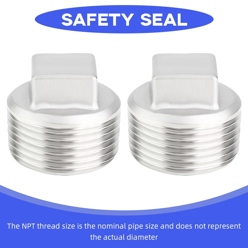 HASTHIP® 2pcs 304 Stainless Steel Pipe Fitting, 3/4'' Square Head Cored Plug Pipe Fastener to Seal The End of The Pipe