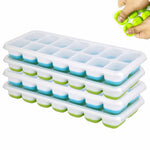 HASTHIP® Ice Cube Trays Silicone Set of 2 with Lid,Large Square & Round Ice Cube Molds,BPA-Free Easy Release Stackable Flexible Maker for Whiskey Cocktails Drinks Freezer Safe