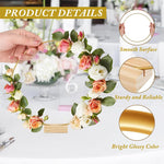 HASTHIP® 6Pcs 12-Inch Golden Floral Hoops with Wooden Holder, Metal Macrame Gold Wreath Ring, Party Display Cake Stand for Wedding Table Settings, Romantic Dining Decor, Party Ornaments