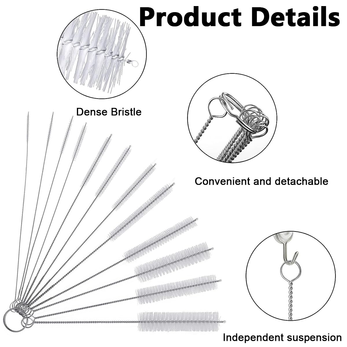 HASTHIP Straw Cleaner Brushes Set for Bottles and Cups 24 pcs 8 in | Stainless Steel and Nylon