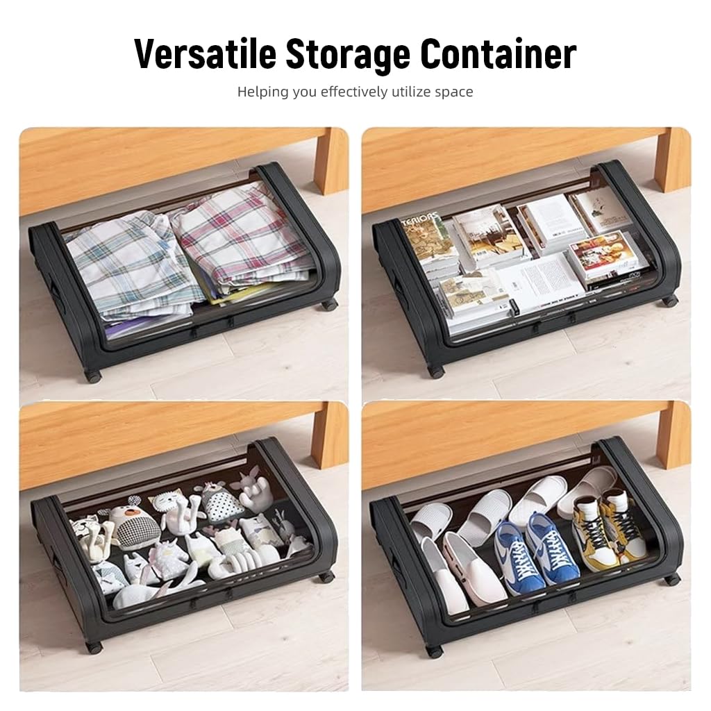 HASTHIP Under Bed Storage Organizer 32"x17"x6.3" with Wheels and Zip Cover in Black