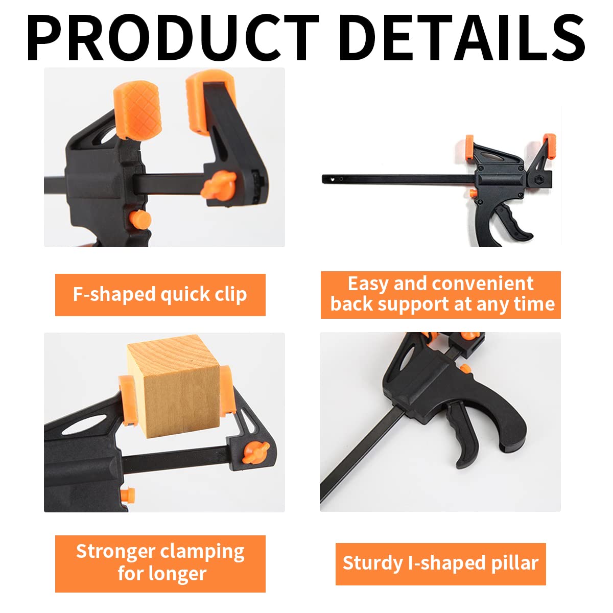 HASTHIP Quick Grip Clamp Set for Woodworking featuring 10 cm Range and Quick Release | Reinforced Nylon and High Carbon Steel