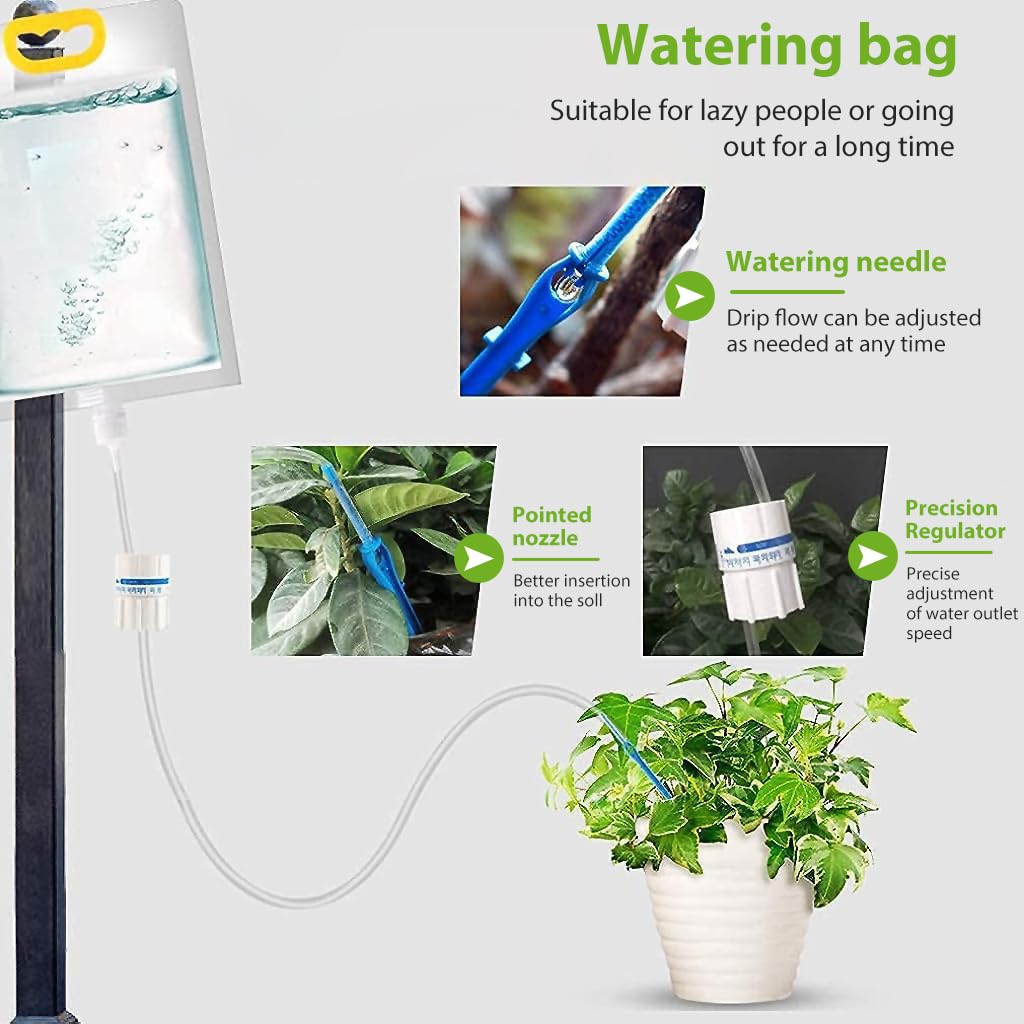 HASTHIP® Drip Irrigation Kit for Garden Home Office with 3500ml Water Bag and Slow Release Control Valve Switch Adjustable Self-Watering Devices for Pots Plant 3PCS