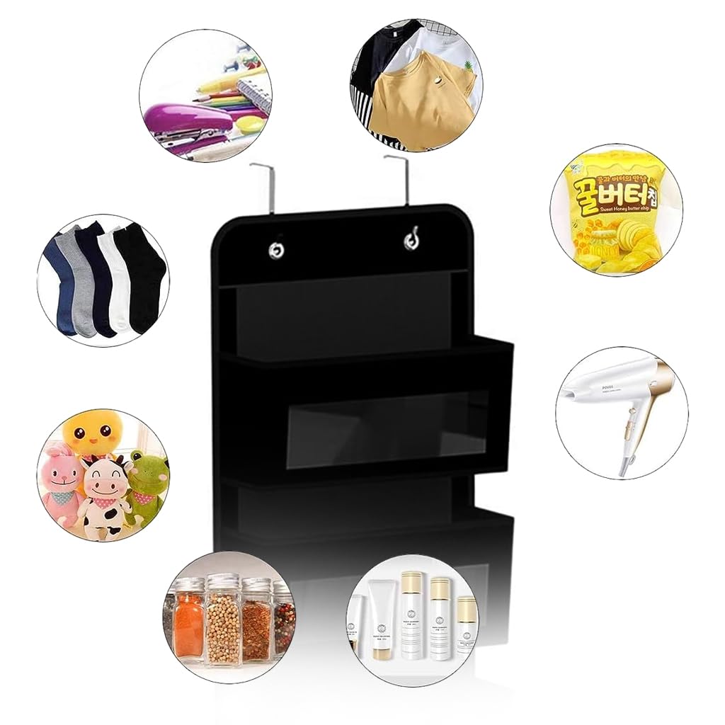 HASTHIP Over The Door Organizer for Wall and Closet Storage with 4 Felt Shelves and Clear Windows | Black
