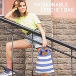 HASTHIP® DIY Crochet Bag Material Kit Beginners Blue White Stripy Fashion Crochet Tote Bag Material Kit with Yarn, Crochet Hook, Tools & Accessories, Tutorial Video, DIY Crochet Kit for Adult