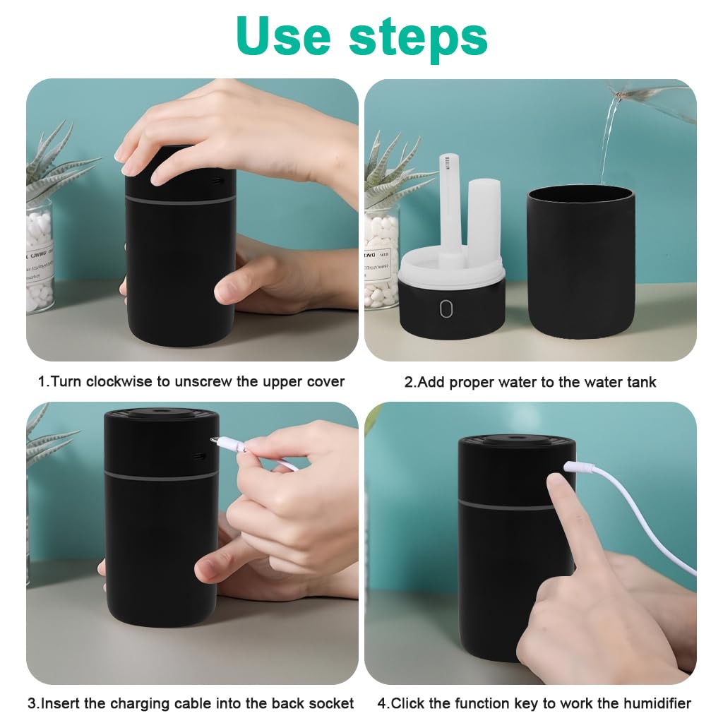 HASTHIP® Humidificador de Coche 230ml,Difusor de Aromas Ultrasónico Portátil con 2 Modos Niebla,Luces LED 7 Colores Apagado Automático USB Recargable para Hogar Oficina y Viaje