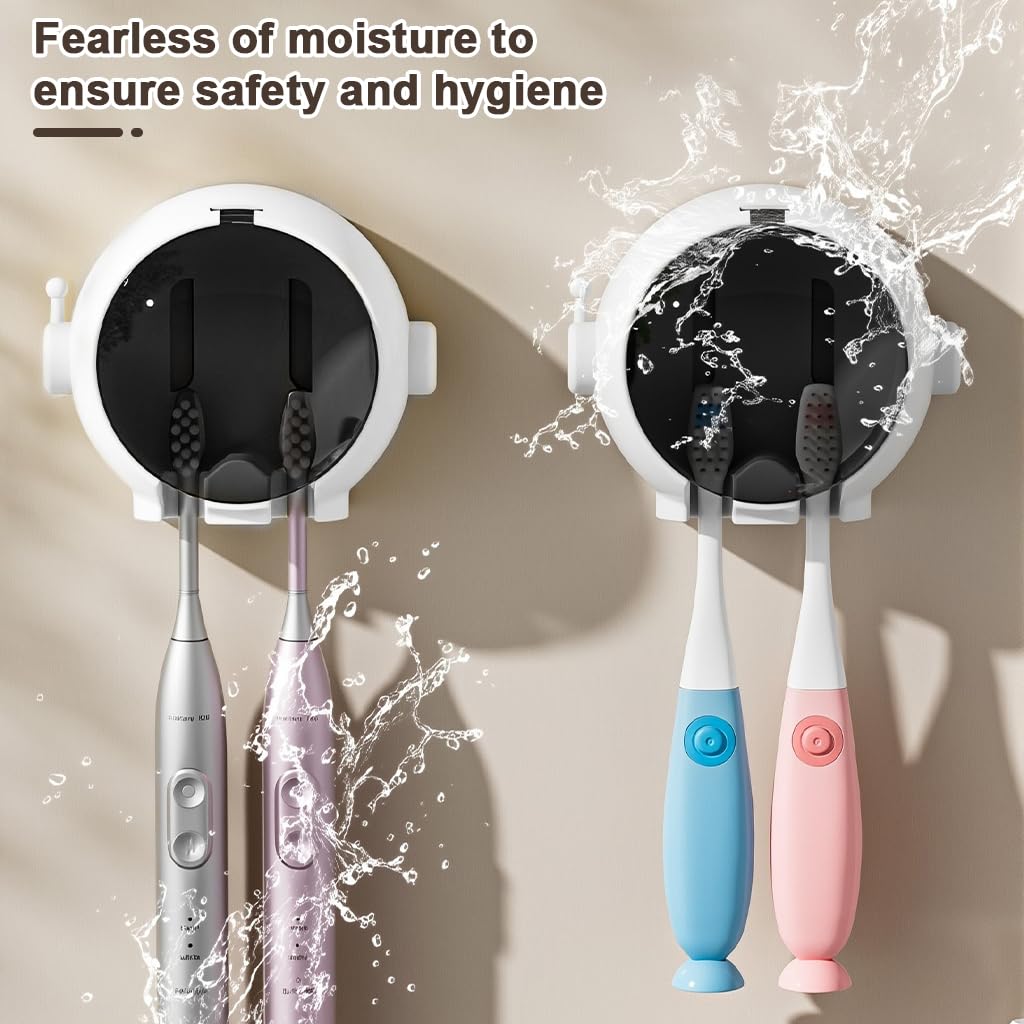 HASTHIP Wall Mounted Toothbrush Holder with Dual Slots and Flip Lid for Hygienic Storage | No Drill Waterproof Bathroom Organizer