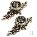 HASTHIP® Cabinet Drawer Pull Knobs - 2pcs Euro Rose Decorative Cabinet Knobs with Plate Floral Drawer Knob Cupboard Door Handle, Cabinets Handles Knob for Dresser Cabinets-Metallic